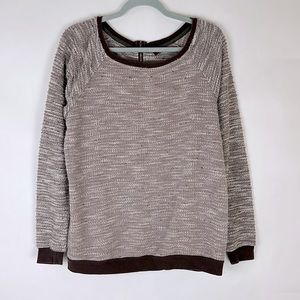 KUT FROM THE KLOTH pullover sweater mixed knit brown w/full back gold zi…
